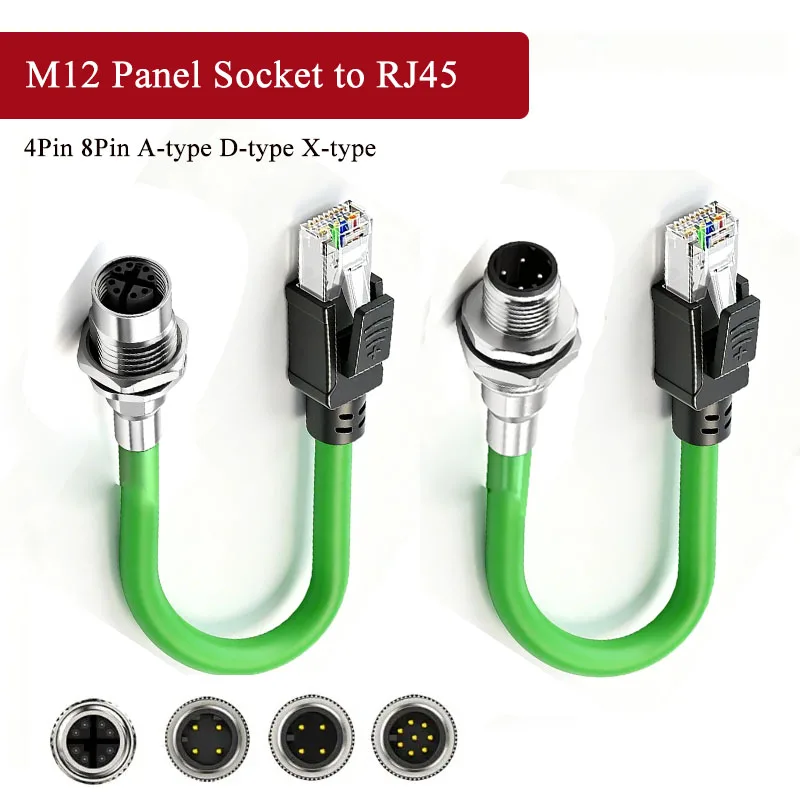 M12 8P Aviation Plug Head to RJ45 Wire A/D/X-Code Industrial Network Cable 4P A-type Panel Front Socket to RJ45 Panel Rear Line
M12 8P Aviation Plug Head to RJ45 Wire A/D/X-Code Industrial Network Cable 4P A-type Panel Front Socket to RJ45 Panel Rear Line