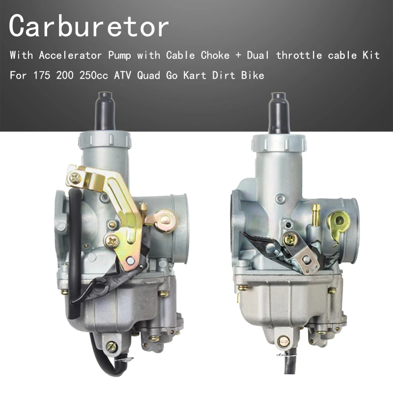 PZ30 Carburetor With Accelerator Pump with Cable Choke + Dual throttle cable Kit For 175 200 250cc ATV Quad Go Kart Dirt Bike
PZ30 Carburetor With Accelerator Pump with Cable Choke + Dual throttle cable Kit For 175 200 250cc ATV Quad Go Kart Dirt Bike
