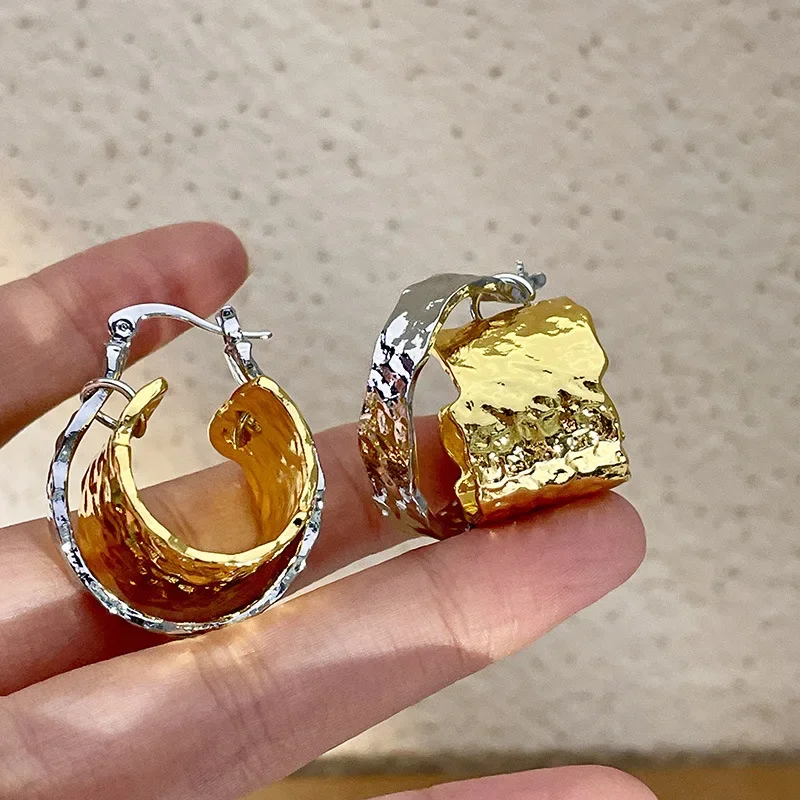 Exaggerated Golden Silver Color Double Layer Circle Earrings Women's Punk Irregular Texture Ear Buckle Accessories Jewelry Gifts
Exaggerated Golden Silver Color Double Layer Circle Earrings Women's Punk Irregular Texture Ear Buckle Accessories Jewelry Gifts