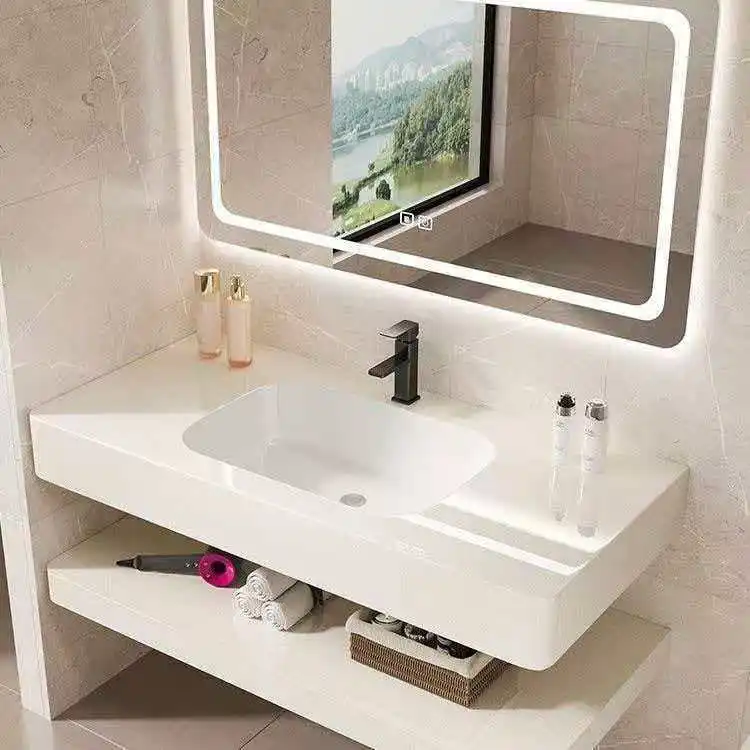 Space Saving Luxurious Modern Floating Rock Slab Vanity Integrated Ceramic Basin Double Layer Open Storage Bathroom Cabinet
Space Saving Luxurious Modern Floating Rock Slab Vanity Integrated Ceramic Basin Double Layer Open Storage Bathroom Cabinet