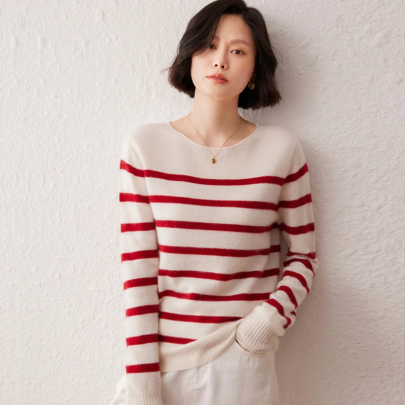 Women's Off-Shoulder 100% Cashmere Sweater Striped Korean Style Autumn Winter Lazy Fashion Wool Base Shirt
Women's Off-Shoulder 100% Cashmere Sweater Striped Korean Style Autumn Winter Lazy Fashion Wool Base Shirt