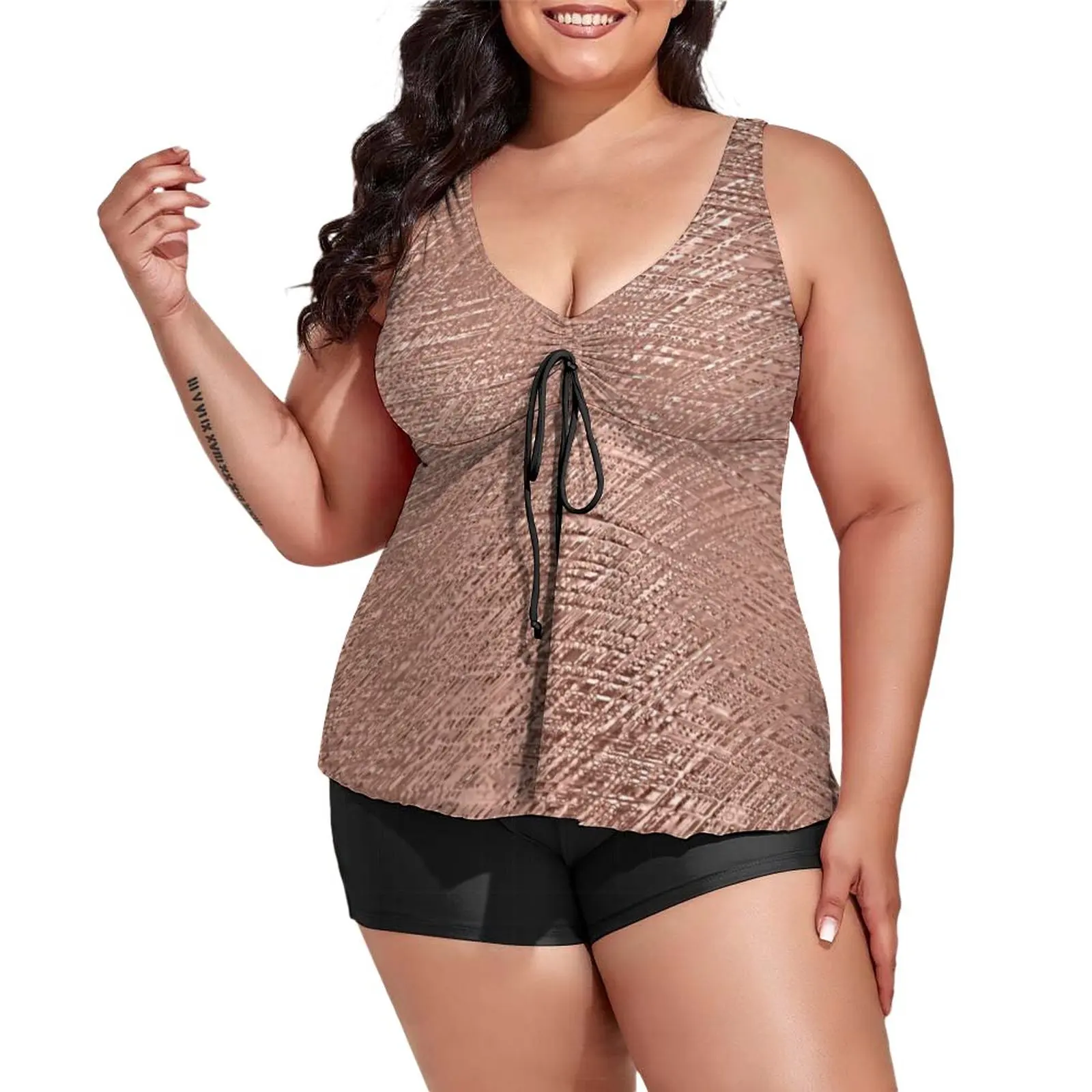 Faux Metallic Swimsuit Rose Gold Faux Textured Print 2 Pieces Tankini Swimwear Stylish Swimsuits Plus Size Bathing Beach Outfits
Faux Metallic Swimsuit Rose Gold Faux Textured Print 2 Pieces Tankini Swimwear Stylish Swimsuits Plus Size Bathing Beach Outfits