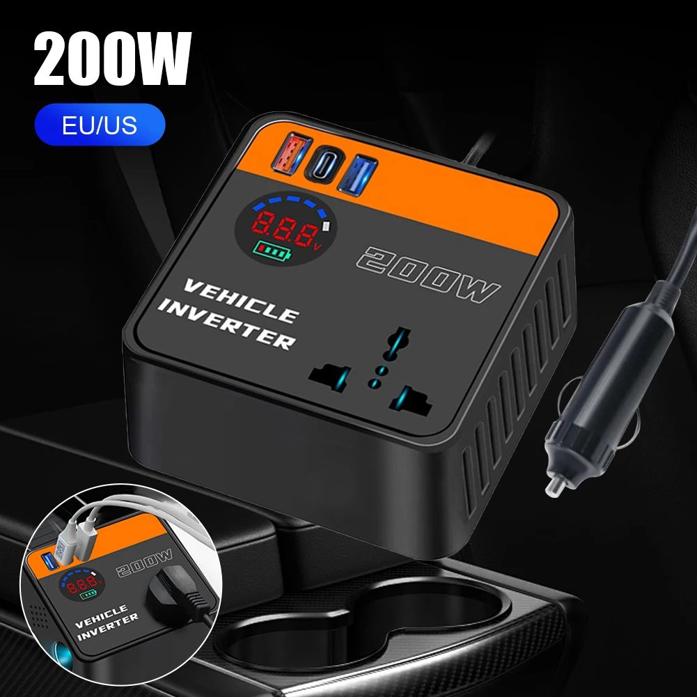 200W Power Inverter Sinewave 12V/24V DC to 220V AC Inverter Adapter with 4 Ports Fast Charging LCD Display Power Transformer
200W Power Inverter Sinewave 12V/24V DC to 220V AC Inverter Adapter with 4 Ports Fast Charging LCD Display Power Transformer