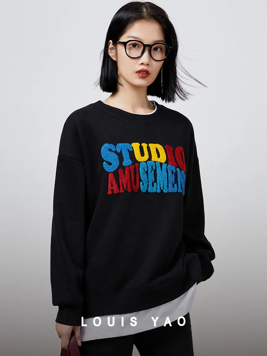LOUIS YAO Women Fake Two Piece Sweatshirt 2024 New Long Sleeve O Neck Loose Hoodies Embroidered Letters Casual Versatile Tops
LOUIS YAO Women Fake Two Piece Sweatshirt 2024 New Long Sleeve O Neck Loose Hoodies Embroidered Letters Casual Versatile Tops