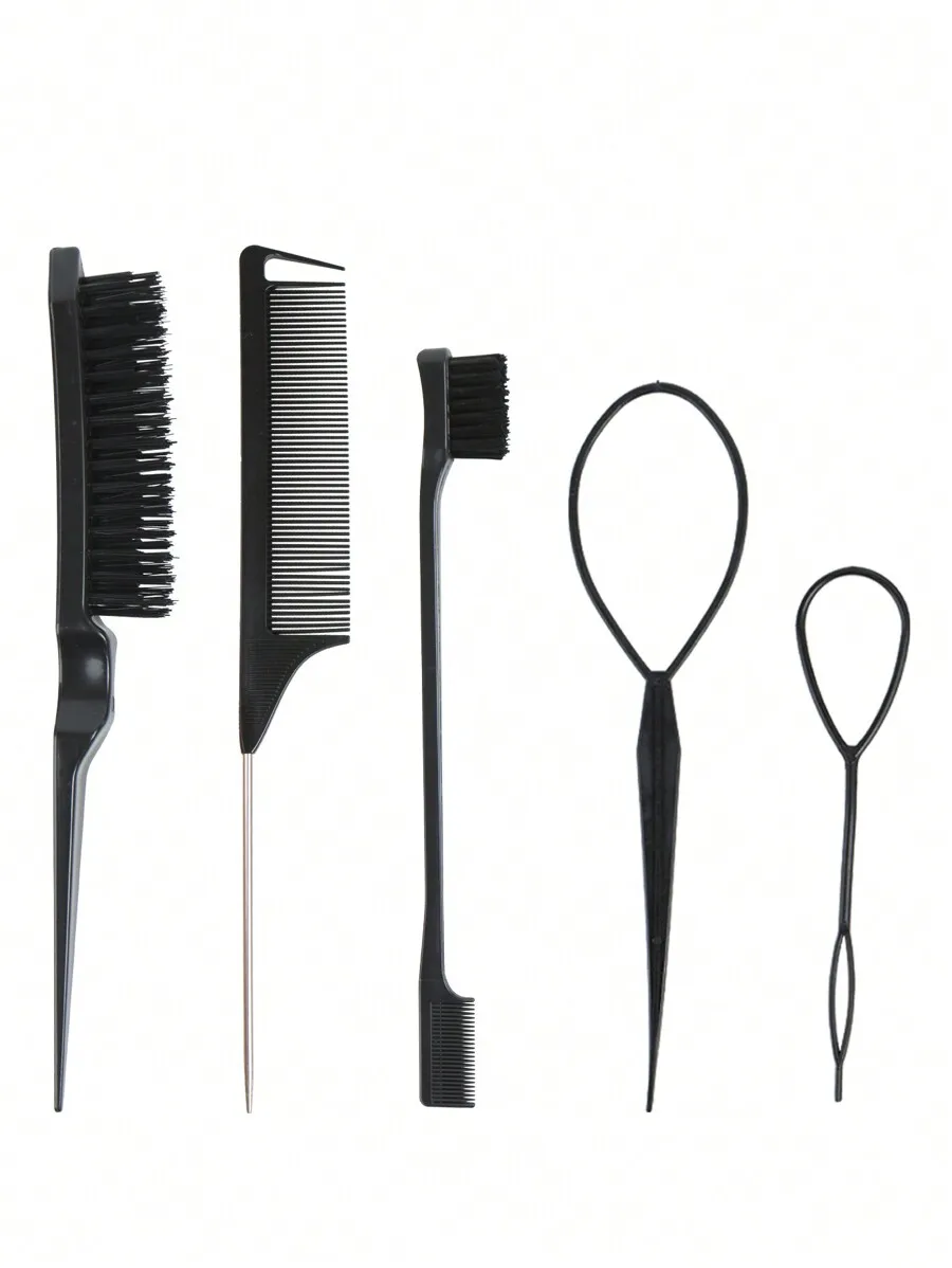 5Pcs Hair Styling Tools Set: Rat Tail Comb, Bristle Brush, Edge Brush, Topsy Tail Tools
5Pcs Hair Styling Tools Set: Rat Tail Comb, Bristle Brush, Edge Brush, Topsy Tail Tools