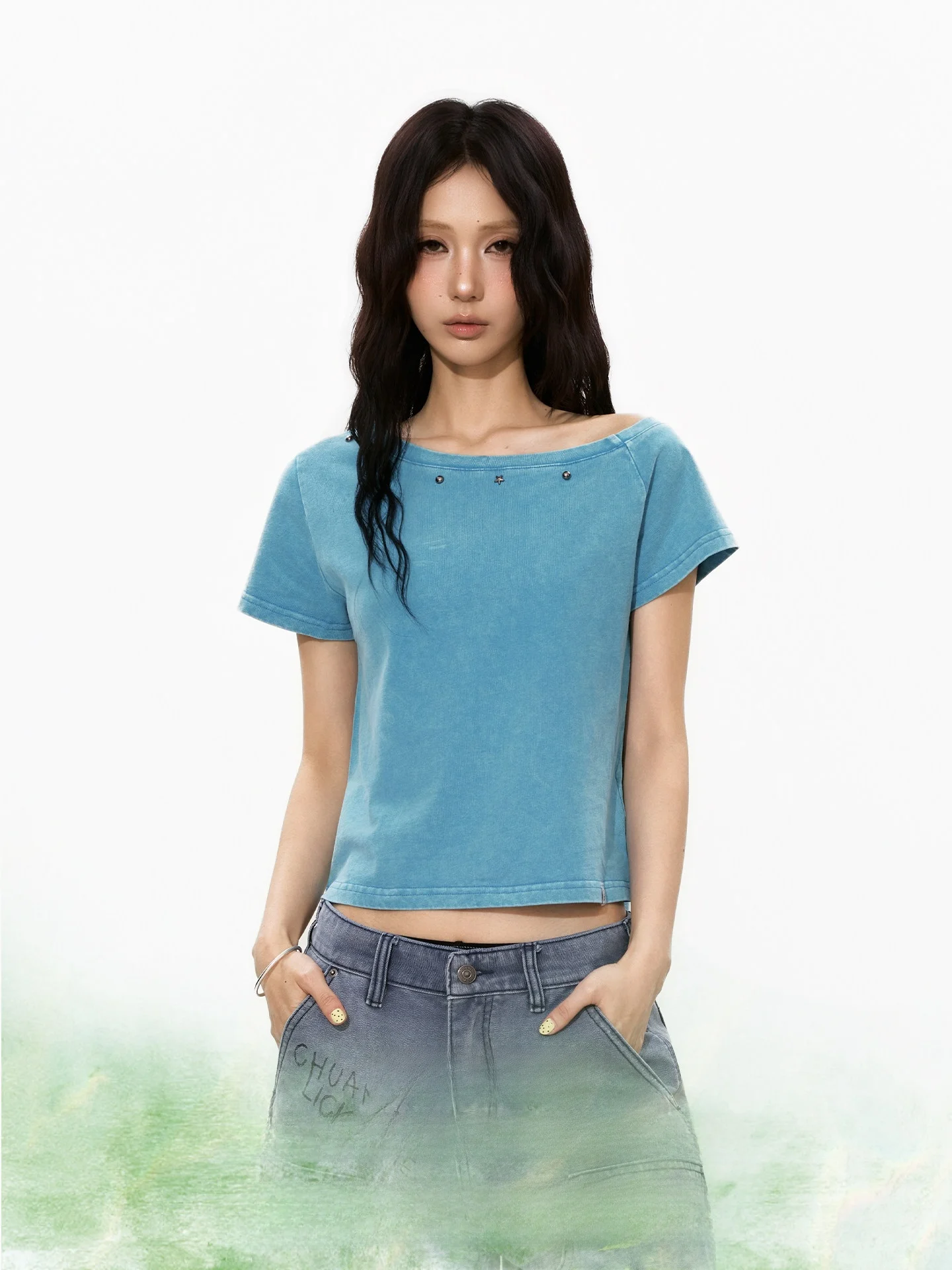 S3T5 Blue Washed Short Sleeve T-Shirt Women's Summer New Style One Shoulder Sleeveless Slimming Top Casual Versatile Cotton
S3T5 Blue Washed Short Sleeve T-Shirt Women's Summer New Style One Shoulder Sleeveless Slimming Top Casual Versatile Cotton