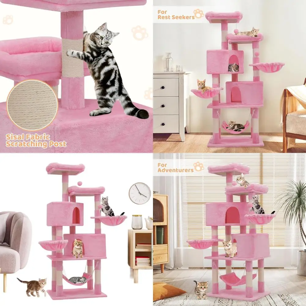 Compact Pink Cat Tree with Scratching Post, 2 Condos, 3 Hammocks, and Small Tower for Indoor Cats and Kittens, Ideal for Small S
Compact Pink Cat Tree with Scratching Post, 2 Condos, 3 Hammocks, and Small Tower for Indoor Cats and Kittens, Ideal for Small S