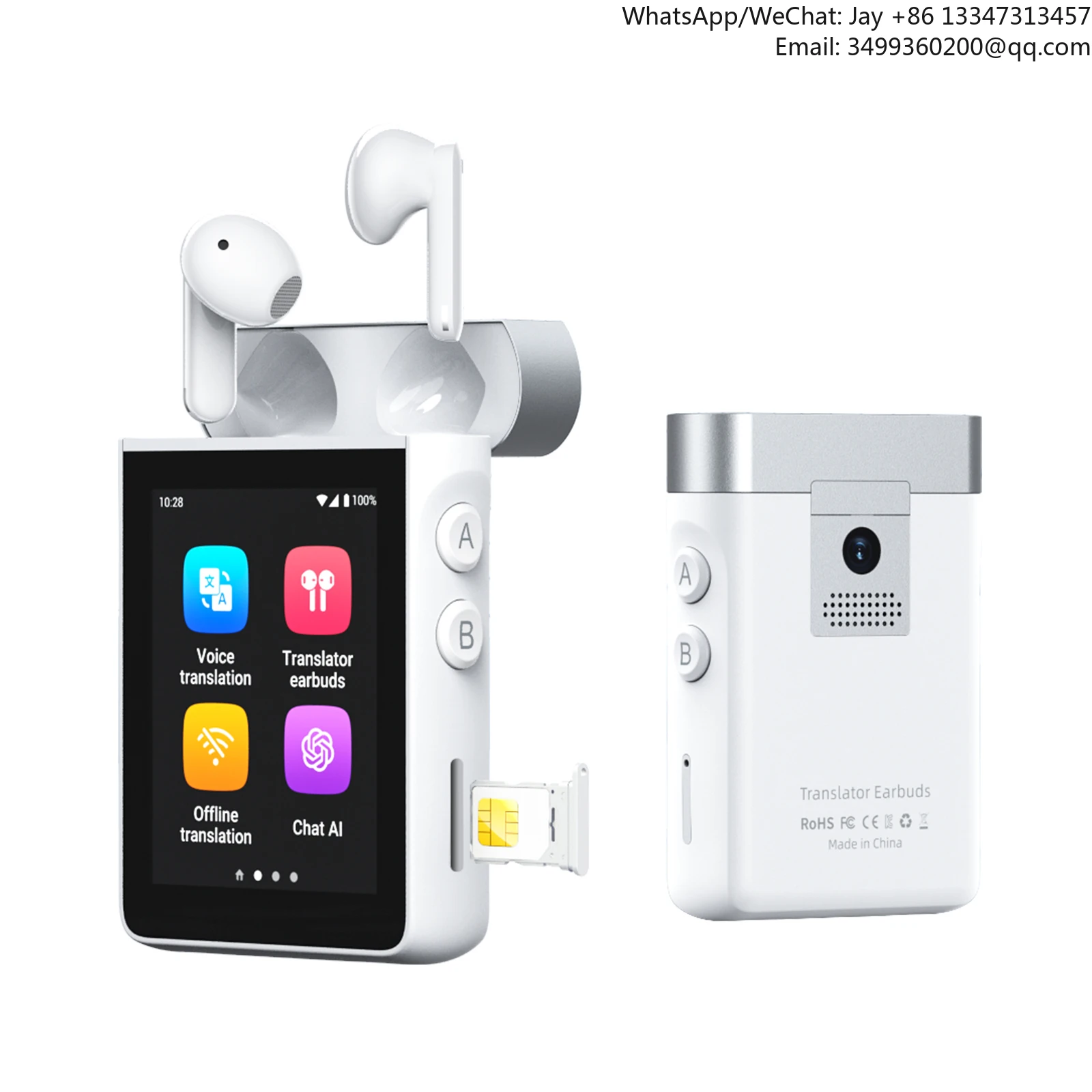 Wooask A9 4G+WiFi AI Translator Earbuds With Screen,Instant 144 Languages & 16 Offline Translation, Chat AI , Stream Music
Wooask A9 4G+WiFi AI Translator Earbuds With Screen,Instant 144 Languages & 16 Offline Translation, Chat AI , Stream Music