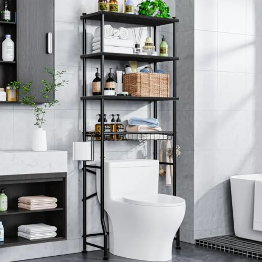 Over-The-Toilet Storage Rack, 4-Tier Bathroom Organizer Shelf Over Toilet with Adjustable Shelf and Basket, Freestanding Space
Over-The-Toilet Storage Rack, 4-Tier Bathroom Organizer Shelf Over Toilet with Adjustable Shelf and Basket, Freestanding Space