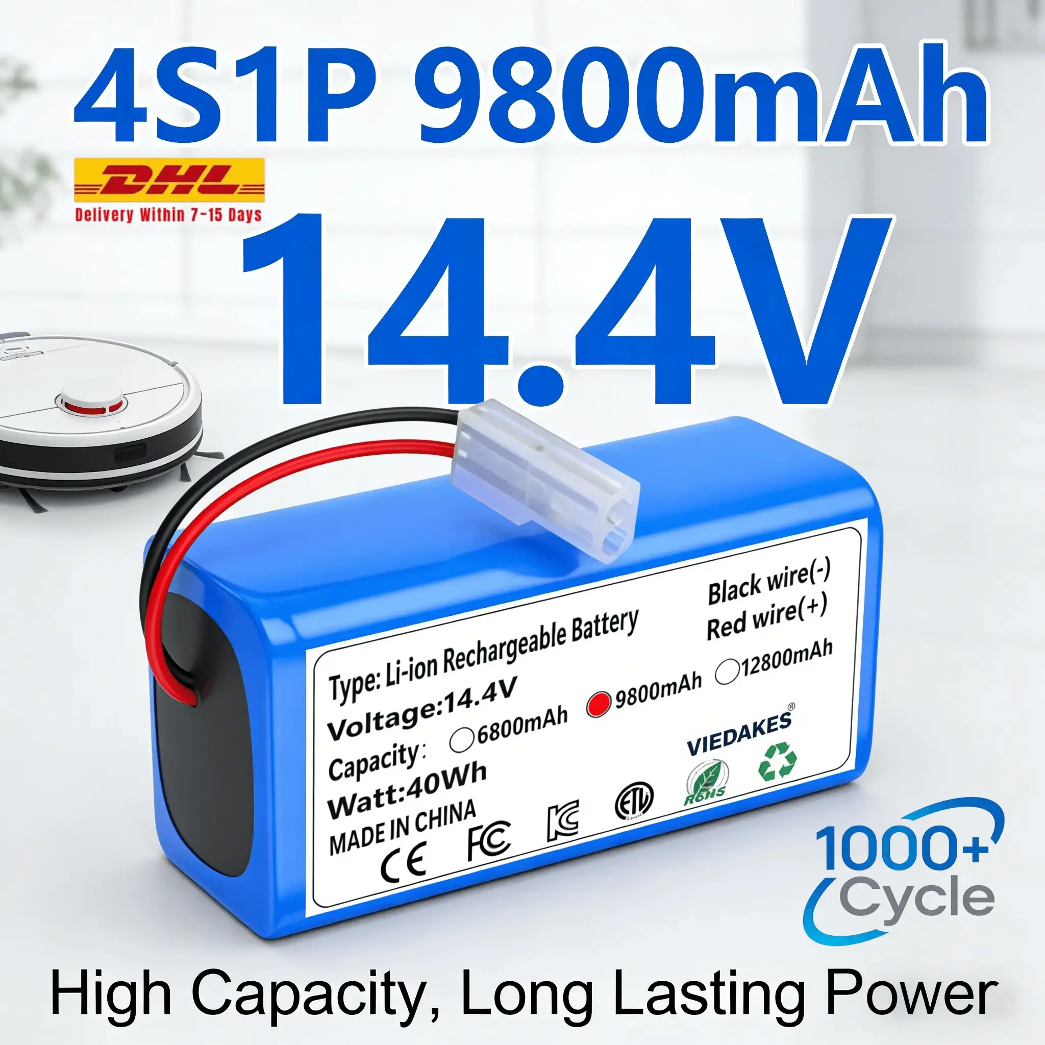 VIEDAKES 14.4V 40Wh 9800mAh Li-ion Battery with Mini Tamiya Connector Replacement for Xiaomi Mi Robot Vacuum G1 MJSTG1
VIEDAKES 14.4V 40Wh 9800mAh Li-ion Battery with Mini Tamiya Connector Replacement for Xiaomi Mi Robot Vacuum G1 MJSTG1