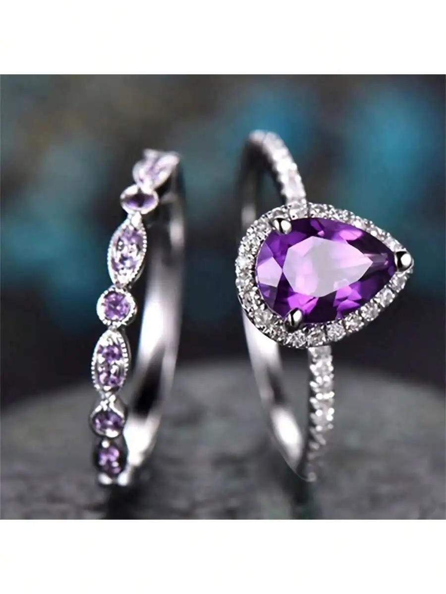 2pcs Set Purple Amethyst Ring With Zircon Accents For Engagement Wedding
2pcs Set Purple Amethyst Ring With Zircon Accents For Engagement Wedding