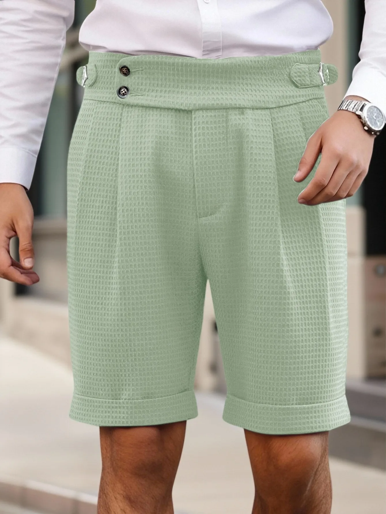 Men High Waist Gurkha Waffle Suit Shorts Adjustable Side Buckle Cuffed Bermuda Shorts 100% Polyester S-XXL
Men High Waist Gurkha Waffle Suit Shorts Adjustable Side Buckle Cuffed Bermuda Shorts 100% Polyester S-XXL