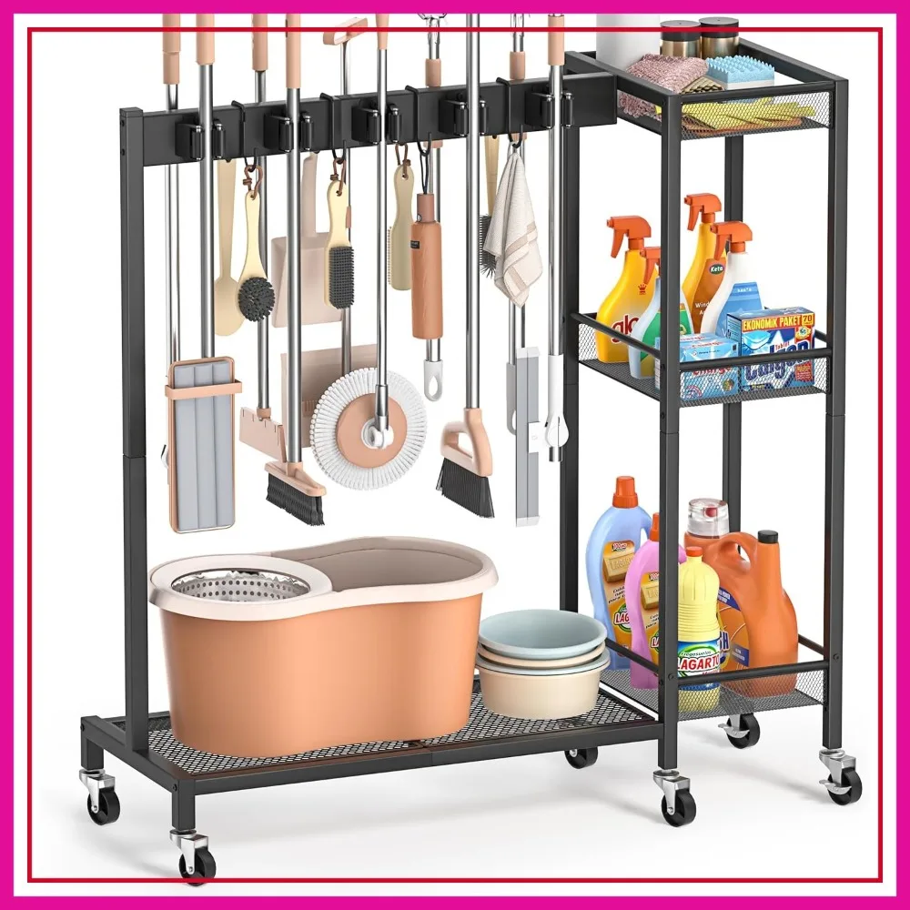 Broom Holder with Cleaning Supplies Organizer, Broom Closet Storage Cabinet with Cleaning Caddy, Cleaning Cart with Mop Hanger Gripper Rack Hooks, Janitorial Housekeeping Cart, Laundry Room Organization
Broom Holder with Cleaning Supplies Organizer, Broom Closet Storage Cabinet with Cleaning Caddy, Cleaning Cart with Mop Hanger Gripper Rack Hooks, Janitorial Housekeeping Cart, Laundry Room Organization