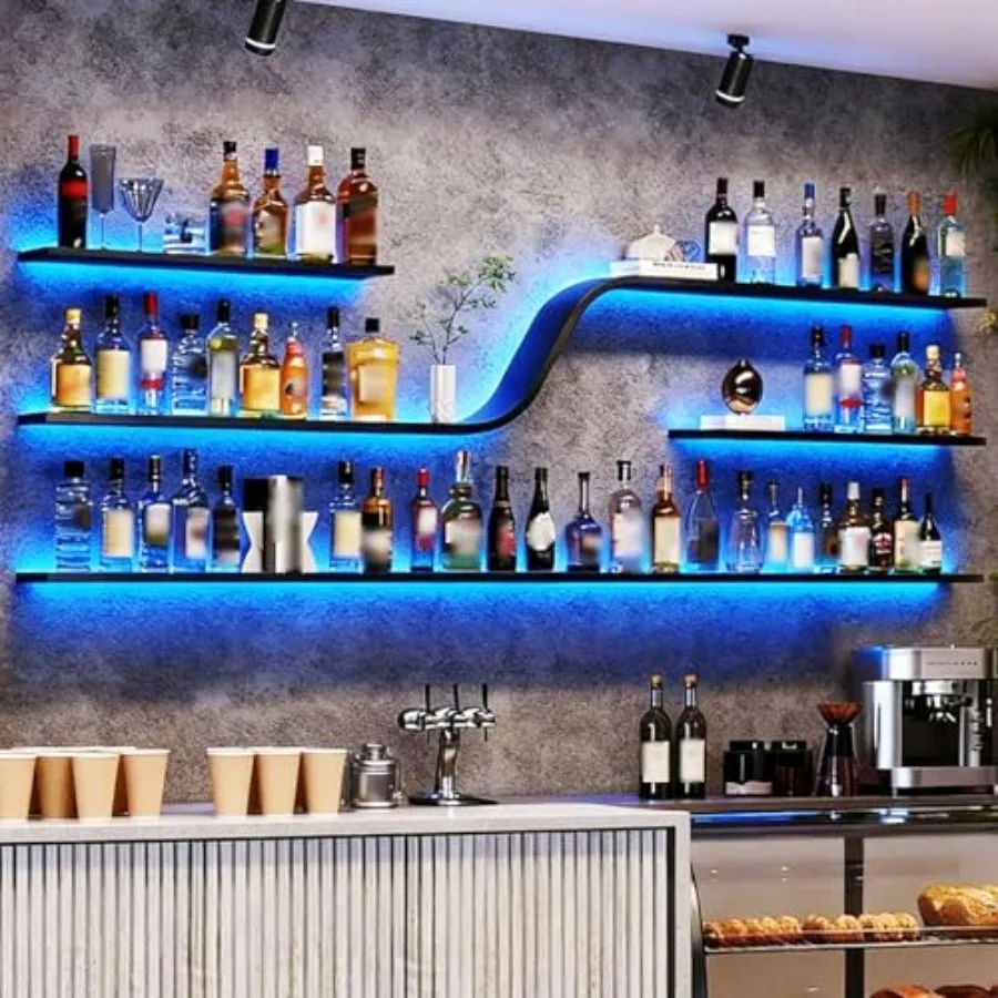 Wall Mounted Wine Rack with LED Lights, Modern Curved Design Floating Bar Shelves, Large Hanging Liquor Display Storage Organiz
Wall Mounted Wine Rack with LED Lights, Modern Curved Design Floating Bar Shelves, Large Hanging Liquor Display Storage Organiz
