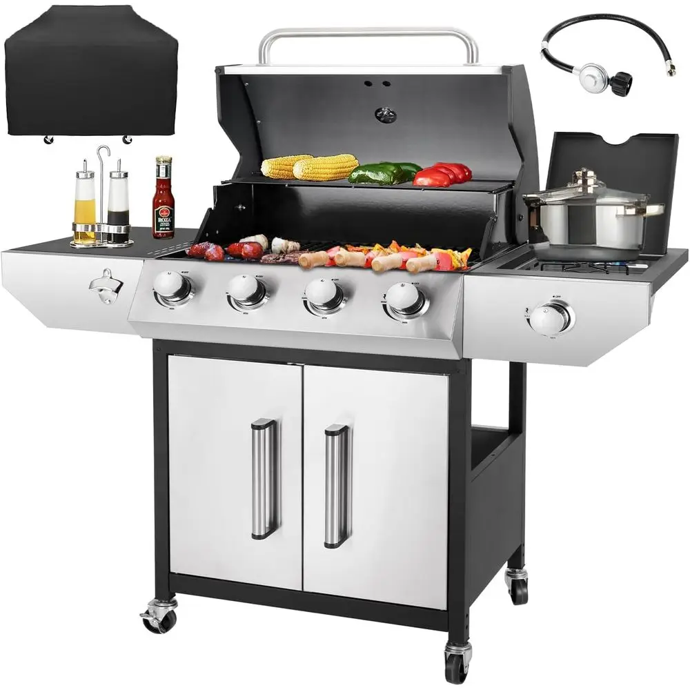 4-Burner Propane Gas Grill with Side Burner, 53,000 BTU Output, Enamel Cast Iron Grates, Stainless Steel Patio BBQ
4-Burner Propane Gas Grill with Side Burner, 53,000 BTU Output, Enamel Cast Iron Grates, Stainless Steel Patio BBQ