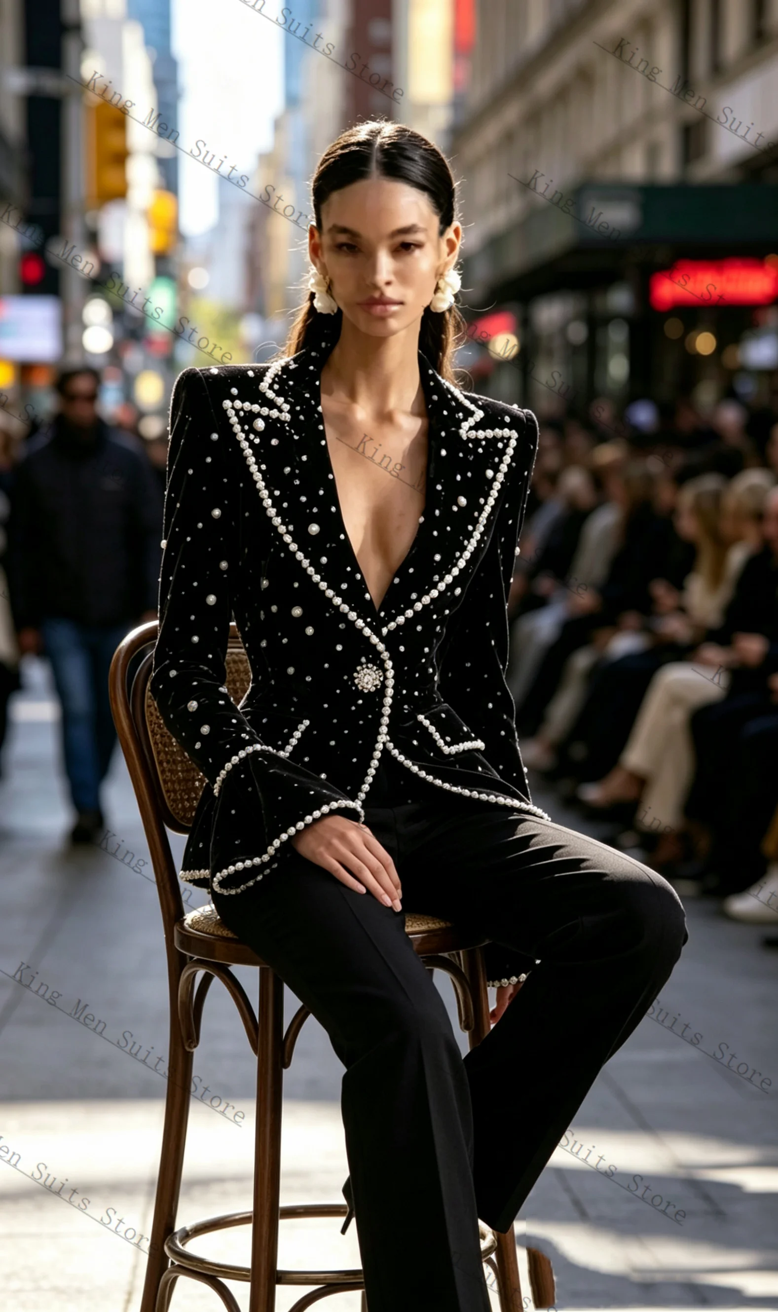 Pearls Black Formal Women Suits Set 2 Piece Blazer+Pants Trousers Flare Sleeves Customized Office Lady Jacket Wedding Prom Coat
Pearls Black Formal Women Suits Set 2 Piece Blazer+Pants Trousers Flare Sleeves Customized Office Lady Jacket Wedding Prom Coat