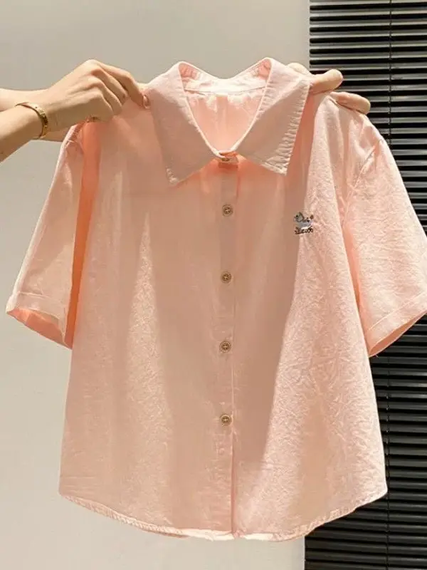 Cute Style Embroidered Pure Cotton Short Sleeve Shirt Women's Top Summer New Loose Fit Short Length Fashionable Shirt
Cute Style Embroidered Pure Cotton Short Sleeve Shirt Women's Top Summer New Loose Fit Short Length Fashionable Shirt