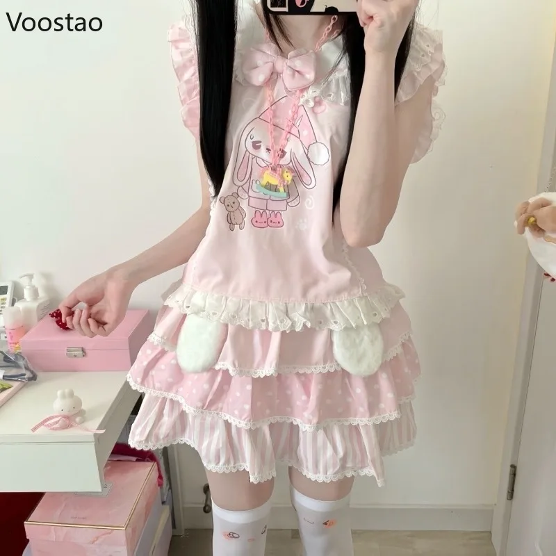 Японские комплекты юбок в стиле кавайной Лолиты, женские футболки с милым мультяшным кроликом и кружевным бантом, топы, мини-юбки с тортом, корейский костюм Y2k
Японские комплекты юбок в стиле кавайной Лолиты, женские футболки с милым мультяшным кроликом и кружевным бантом, топы, мини-юбки с тортом, корейский костюм Y2k