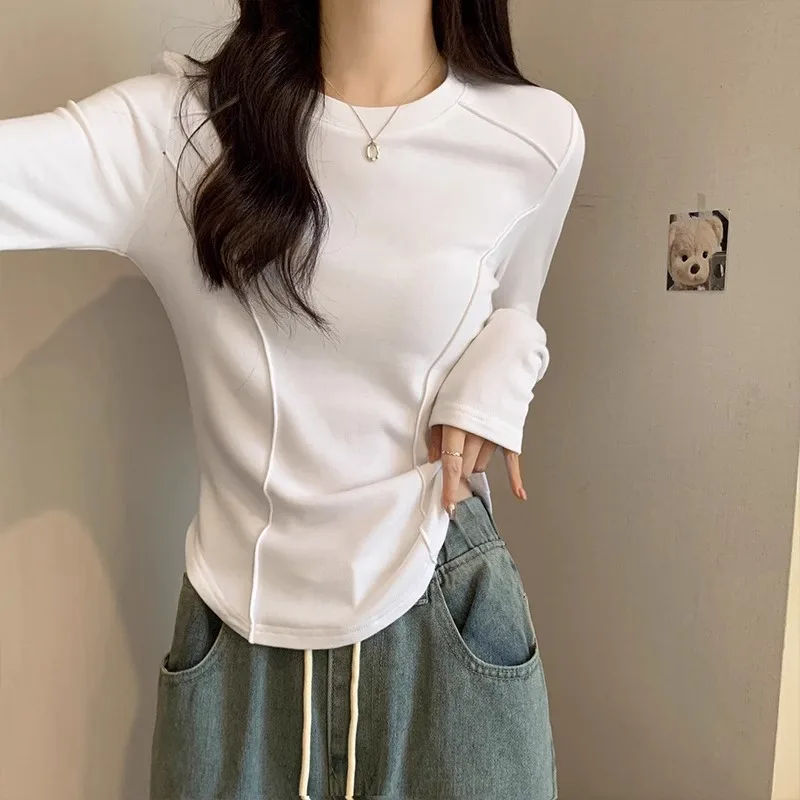Autumn Plush Long Sleeve Base Layer Women's Style Short Sleeve Fishbone Shoulder Top Design T-Shirt Slimming
Autumn Plush Long Sleeve Base Layer Women's Style Short Sleeve Fishbone Shoulder Top Design T-Shirt Slimming