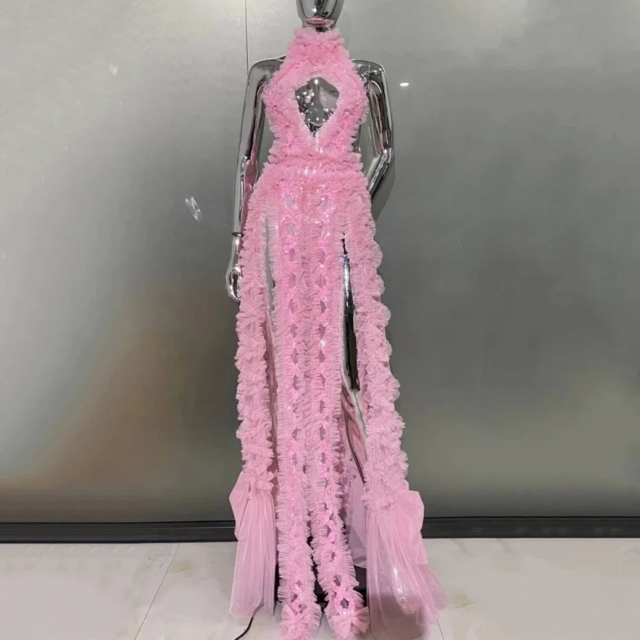 Pink Mesh Sequins Sexy Backless Hollow Out Dress Bar Nightclub Evening Party Celebrate Singer Stage Wear Performence Costume
Pink Mesh Sequins Sexy Backless Hollow Out Dress Bar Nightclub Evening Party Celebrate Singer Stage Wear Performence Costume
