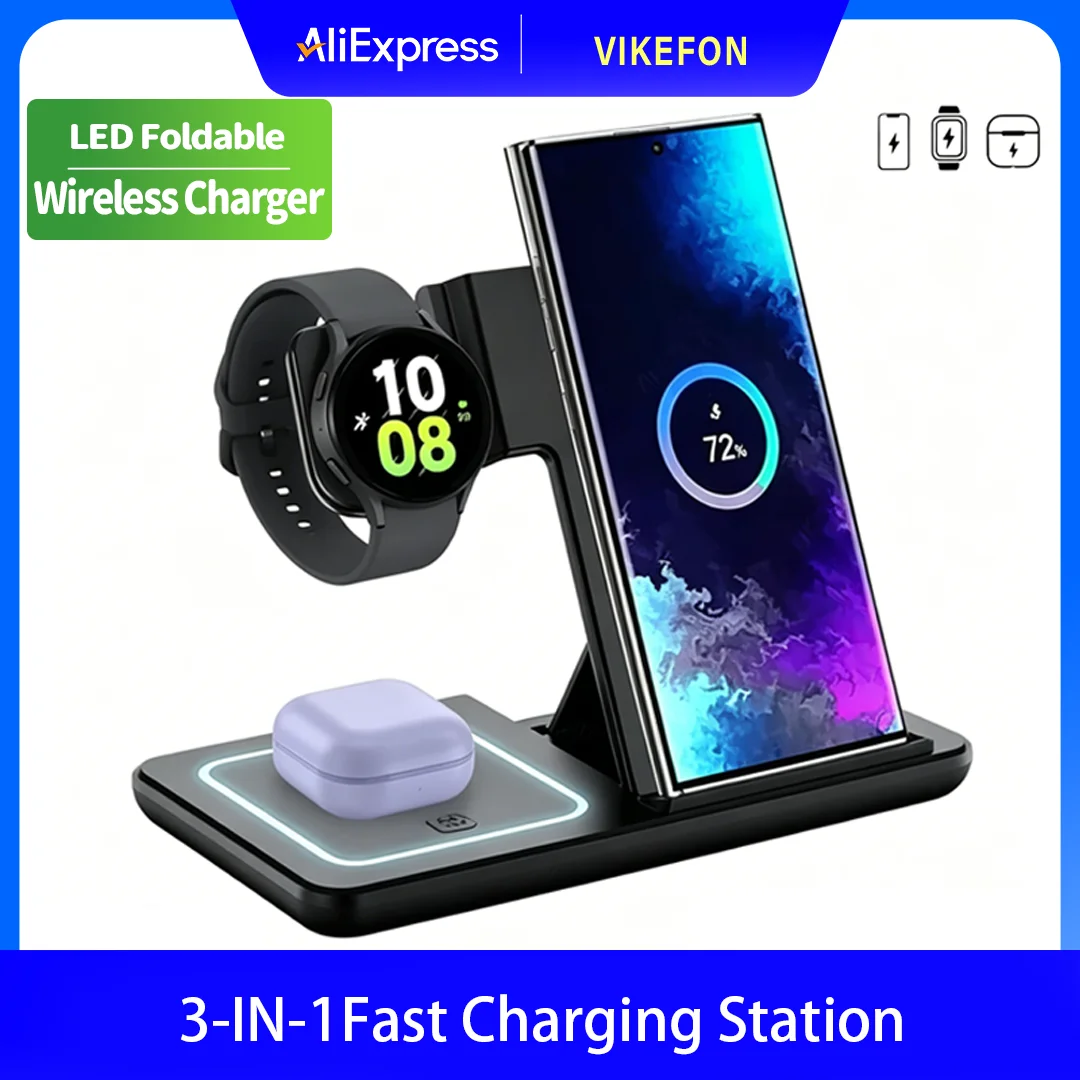 3 in 1 Wireless Charger Desk Stand For Samsung S24 S23 Galaxy Watch 2-8 Active 1 2 Buds Pro Earphones LED Fast Charging Station
3 in 1 Wireless Charger Desk Stand For Samsung S24 S23 Galaxy Watch 2-8 Active 1 2 Buds Pro Earphones LED Fast Charging Station
