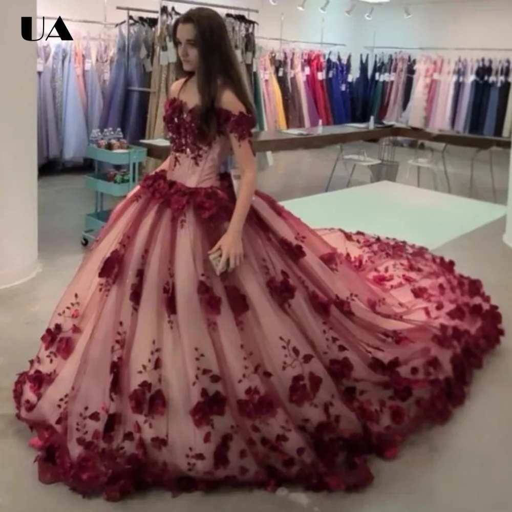 ULBYANRY Customized Mesh A-line Off-the-shoulder Sweet 15 Dress Romantic 3D Flower Quinceanera Dress Vintage Strapless Ball Gown
ULBYANRY Customized Mesh A-line Off-the-shoulder Sweet 15 Dress Romantic 3D Flower Quinceanera Dress Vintage Strapless Ball Gown