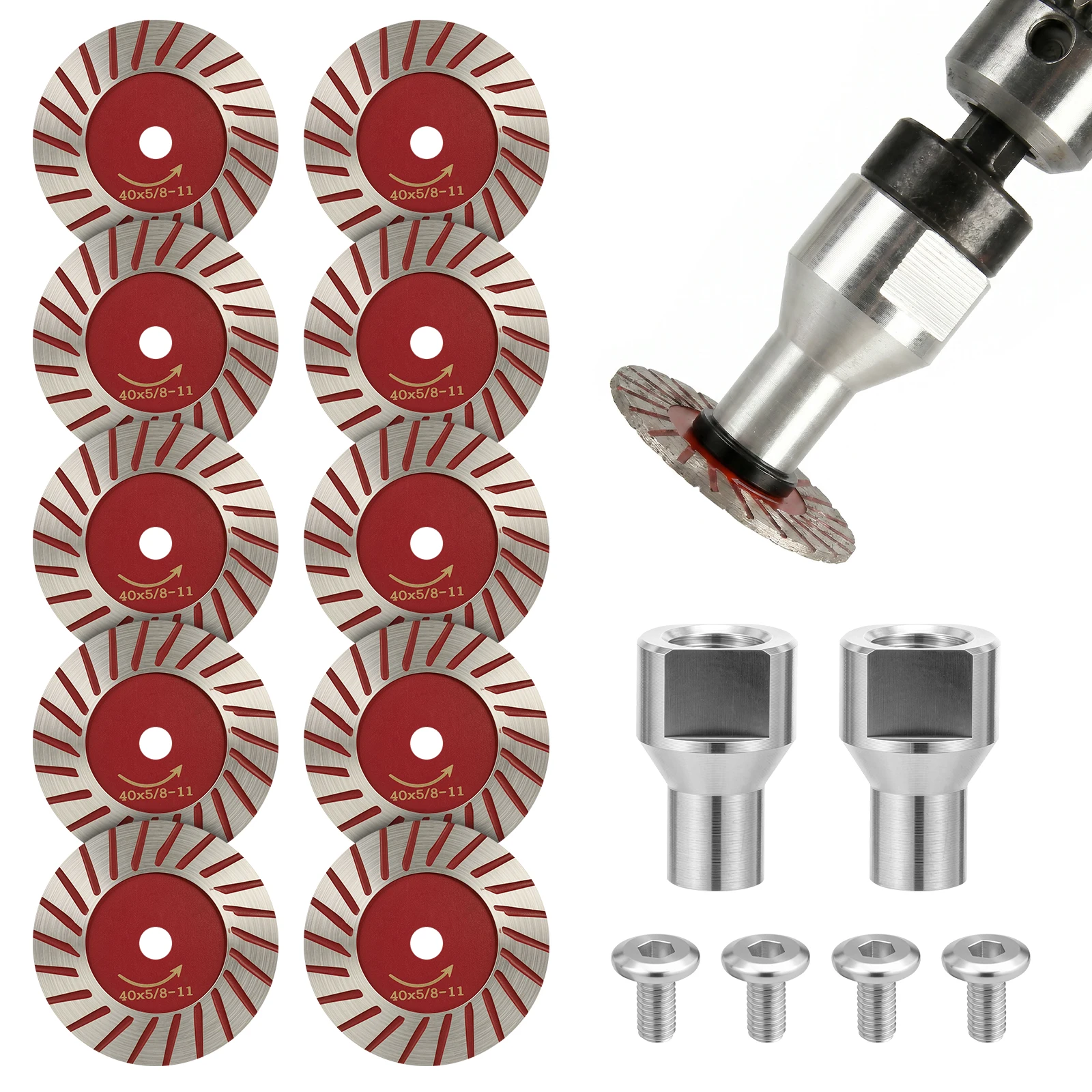 10pcs 40mm Diamond Cutting Disc Set 1.57" Circular Saw Blade Sanding Disc Grinding Wheel with 5/8-11 Aluminum Shank and Screw
10pcs 40mm Diamond Cutting Disc Set 1.57" Circular Saw Blade Sanding Disc Grinding Wheel with 5/8-11 Aluminum Shank and Screw