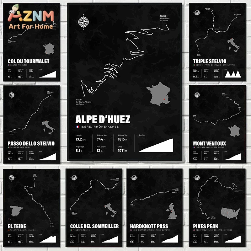 AZNM Famous Mountain Road Cycling Routes Canvas Wall Art Unframed, Alpe D'Huez Pikes Peak Stelvio Pass Map Poster Artwork for Cy
AZNM Famous Mountain Road Cycling Routes Canvas Wall Art Unframed, Alpe D'Huez Pikes Peak Stelvio Pass Map Poster Artwork for Cy
