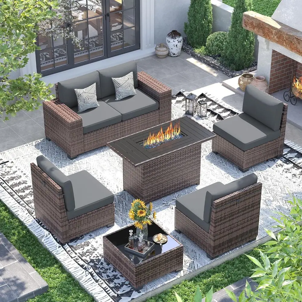 Patio urniture Set with ire Pit Table, 8 Inch Armrest 7 Piece Outdoor Sectional Soas, All-Weather Wicker Contion or Garden, Back
Patio urniture Set with ire Pit Table, 8 Inch Armrest 7 Piece Outdoor Sectional Soas, All-Weather Wicker Contion or Garden, Back
