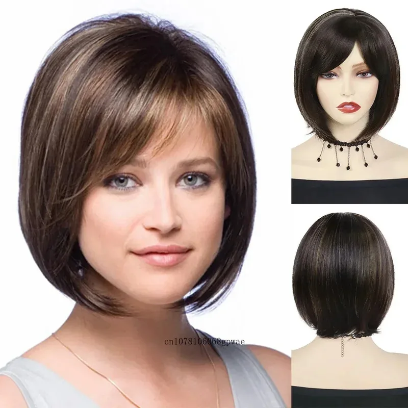 Short Bob Cut Wigs with Bangs Synthetic Straight Hair Mix Brown Wig for Women Natural Soft Ladies Mommy Daily Cosplay Party Use
Short Bob Cut Wigs with Bangs Synthetic Straight Hair Mix Brown Wig for Women Natural Soft Ladies Mommy Daily Cosplay Party Use