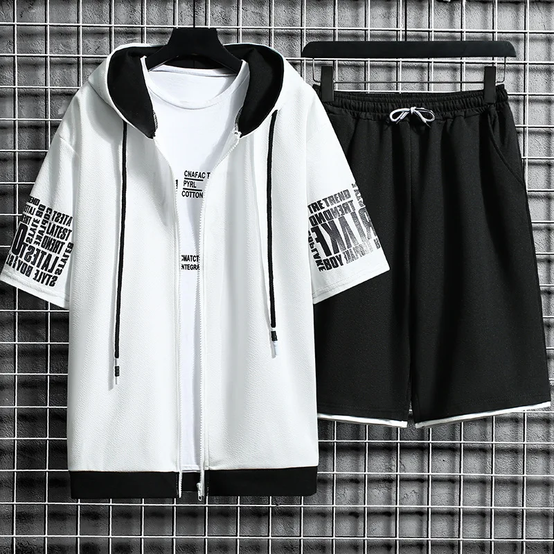 Men Sets 2 Pieces Tracksuit Summer Short Sleeve Hooded Tops +Shorts Streetwear Loose Mens Suit Casual Zipper Hip Hop Sportswear
Men Sets 2 Pieces Tracksuit Summer Short Sleeve Hooded Tops +Shorts Streetwear Loose Mens Suit Casual Zipper Hip Hop Sportswear