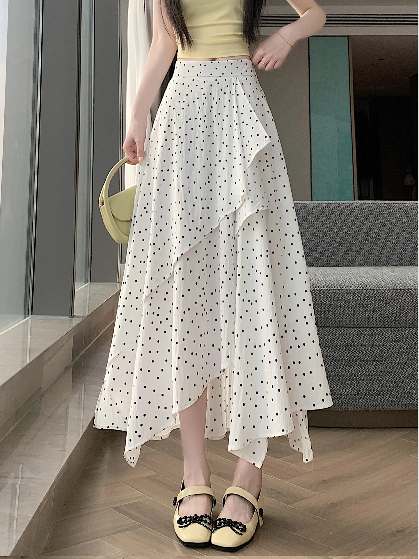 High Waist A-Line Midi Skirt Women's Summer New Polka Dot Asymmetrical Hemline Draping Slimming Skirt Korean Style Commute
High Waist A-Line Midi Skirt Women's Summer New Polka Dot Asymmetrical Hemline Draping Slimming Skirt Korean Style Commute