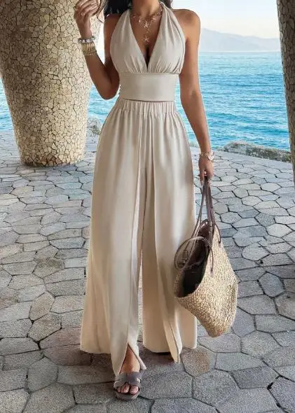 Two Piece Set Women Outfit 2026 Spring Summer New Solid Color Halter Deep V-Neck Backless Crop Top & Casual Wide Leg Pants Set
Two Piece Set Women Outfit 2026 Spring Summer New Solid Color Halter Deep V-Neck Backless Crop Top & Casual Wide Leg Pants Set
