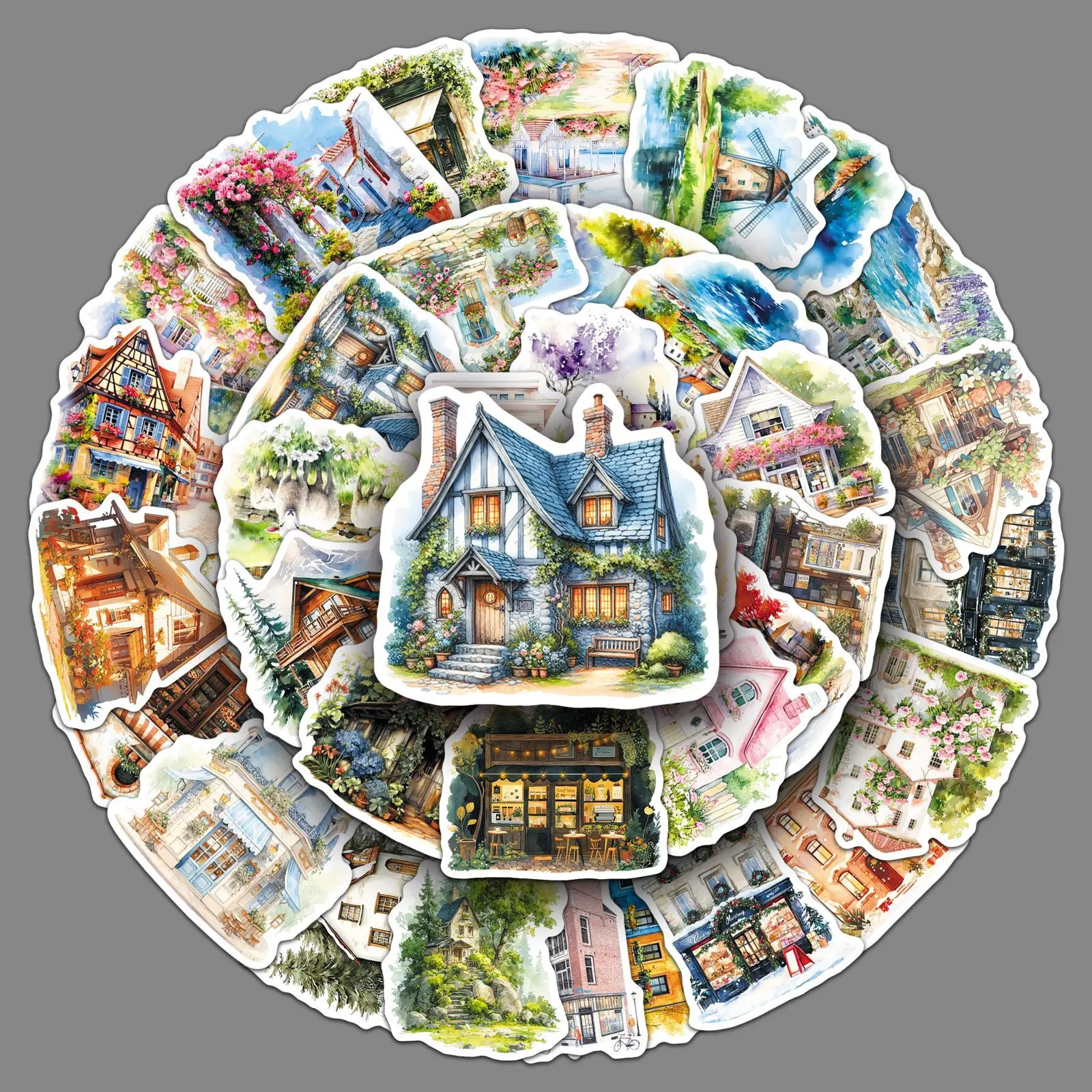 50PCS Watercolor style Cottage Stickers Cozy House Vintage Town Building DIY phone Decorative Notebook Waterproof Stickers Toy
50PCS Watercolor style Cottage Stickers Cozy House Vintage Town Building DIY phone Decorative Notebook Waterproof Stickers Toy
