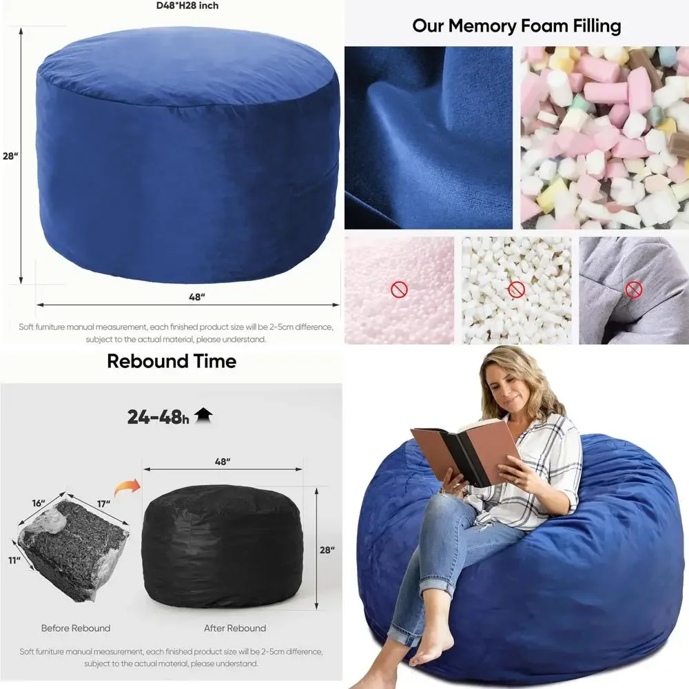 4 Ft Memory Foam Bean Bag Chair with Removable Velvet Cover, Ideal for Adults and Teens, Navy Blue
4 Ft Memory Foam Bean Bag Chair with Removable Velvet Cover, Ideal for Adults and Teens, Navy Blue