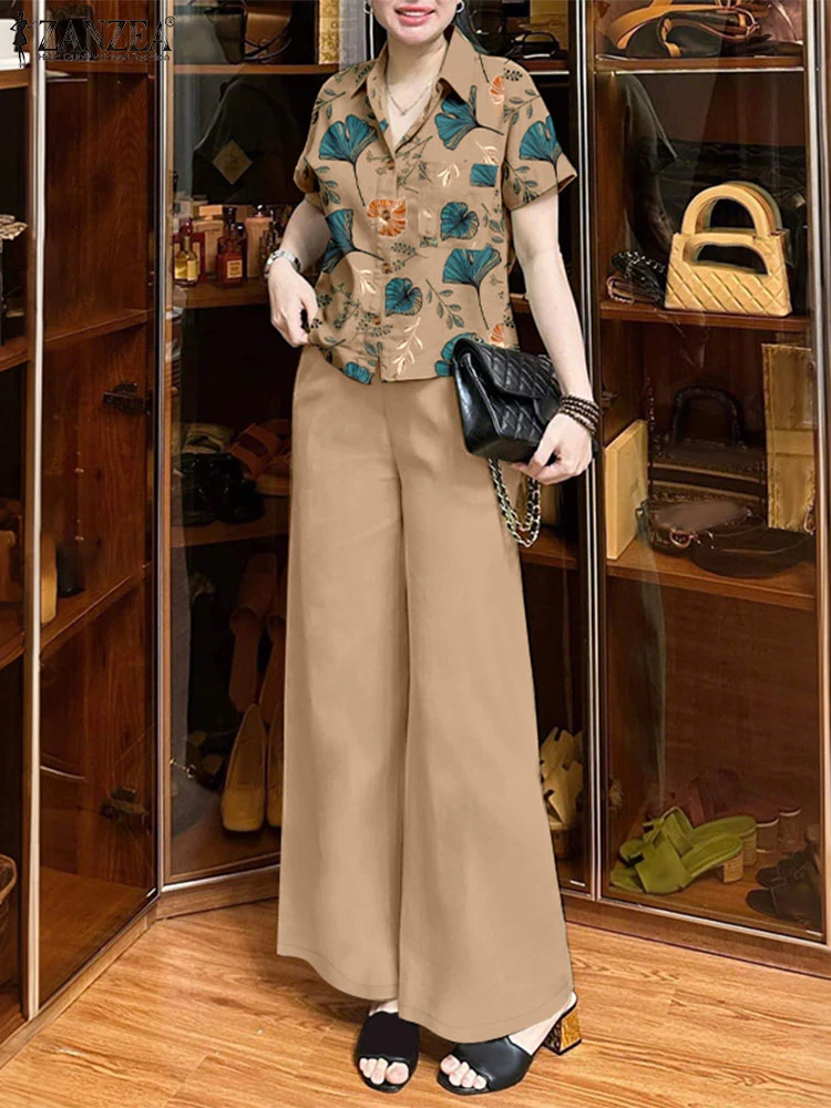 ZANZEA Wide-Leg Solid Pants Vacation 2PCS Outfits Floral Print Short Sleeve Shirts Commute Everyday Women 2 Piece Sets Pant Sets
ZANZEA Wide-Leg Solid Pants Vacation 2PCS Outfits Floral Print Short Sleeve Shirts Commute Everyday Women 2 Piece Sets Pant Sets