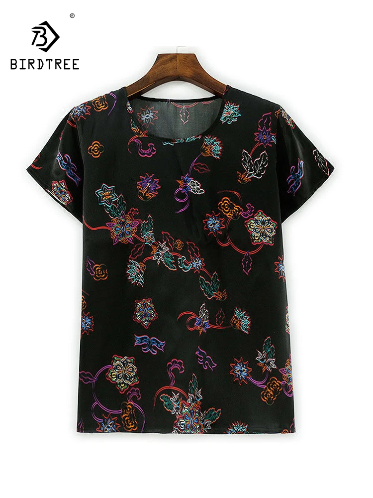 BirdTree-Silk Elegant T-Shirt, O Neck Short Sleeve Printed, Women American Retro Loose Tops, 2026 Spring Summer New T61362CC
BirdTree-Silk Elegant T-Shirt, O Neck Short Sleeve Printed, Women American Retro Loose Tops, 2026 Spring Summer New T61362CC