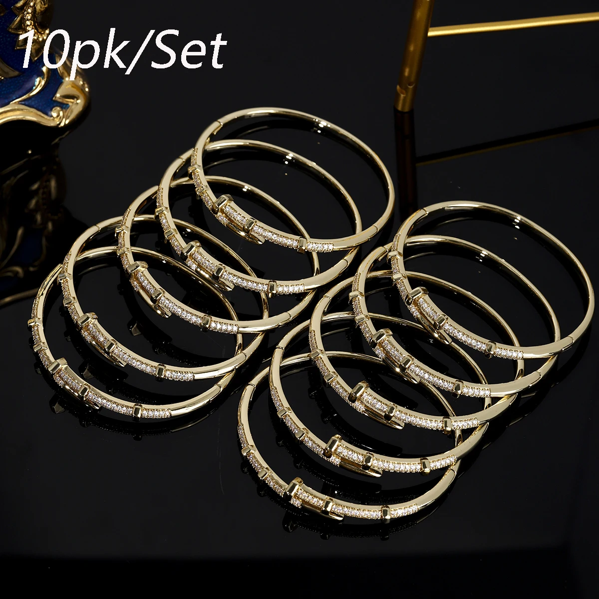 10PK/Set Trendy Women's Nail Bracelet Classic Copper and Zirconium Bangle Wholesale Everyday Elegance Bracelet As Gifts
10PK/Set Trendy Women's Nail Bracelet Classic Copper and Zirconium Bangle Wholesale Everyday Elegance Bracelet As Gifts