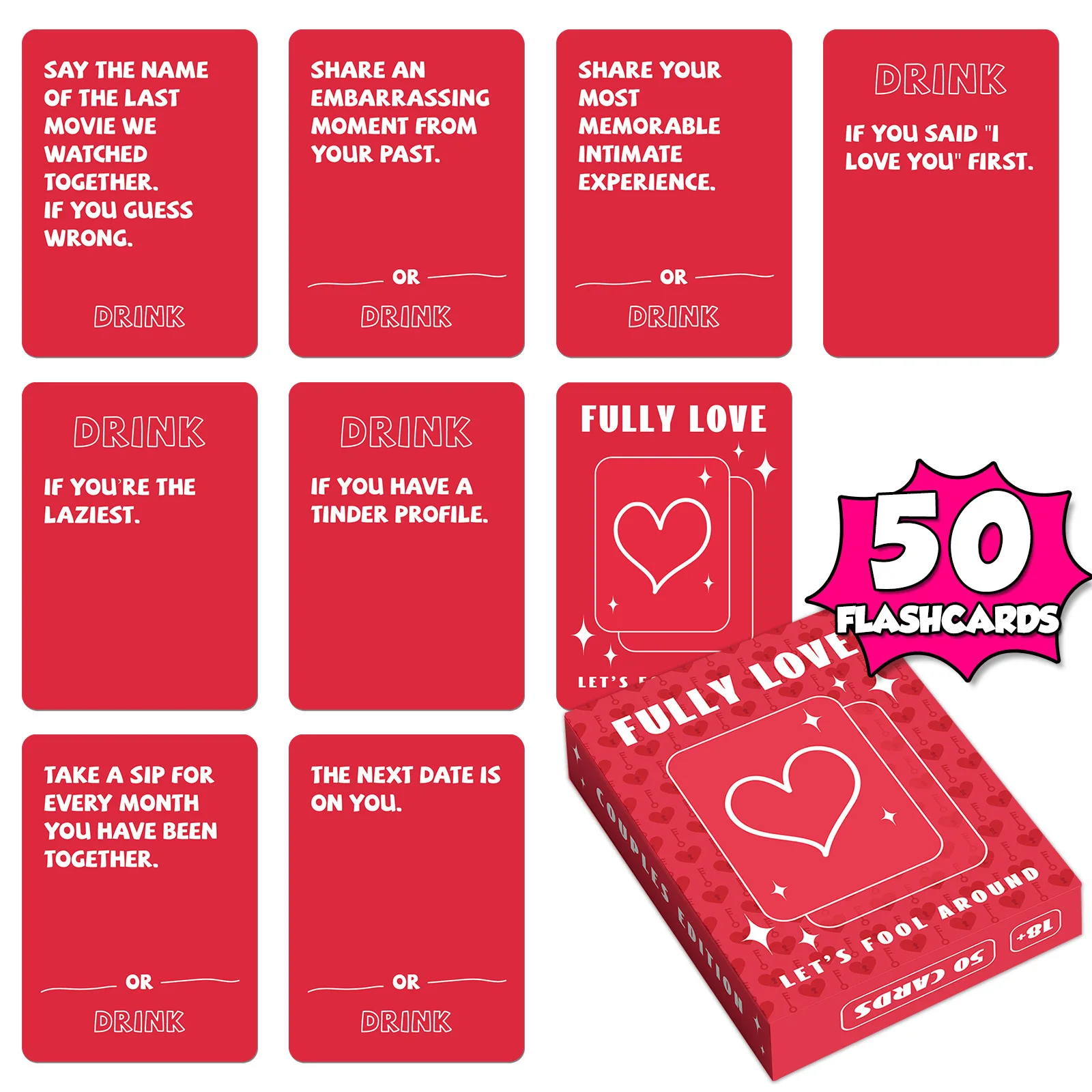 50 карточек Drink Love Cards, Fully Love Let's Fool Around — карты для настольной игры Q&A для пары
50 карточек Drink Love Cards, Fully Love Let's Fool Around — карты для настольной игры Q&A для пары