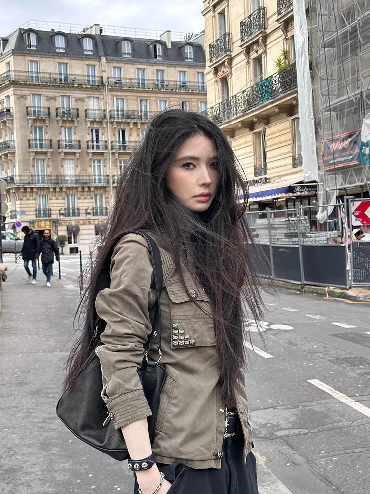 Cool Short Spring Autumn Women's Jacket Heavy Duty Rivet Workwear Style Straight Cut Sleeve Long Stand Collar No Button Pure ...
Cool Short Spring Autumn Women's Jacket Heavy Duty Rivet Workwear Style Straight Cut Sleeve Long Stand Collar No Button Pure ...
