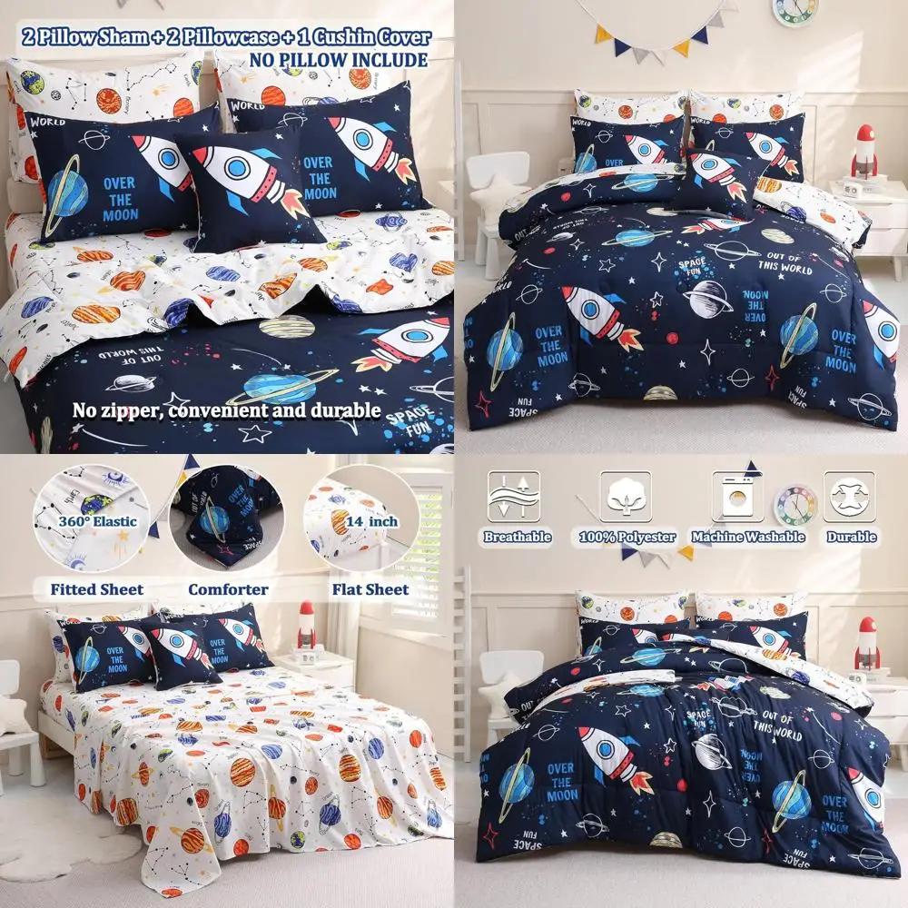 Полноразмерный комплект детского постельного белья из 8 предметов: тема космической ракеты и планеты для мальчиков и девочек
Полноразмерный комплект детского постельного белья из 8 предметов: тема космической ракеты и планеты для мальчиков и девочек