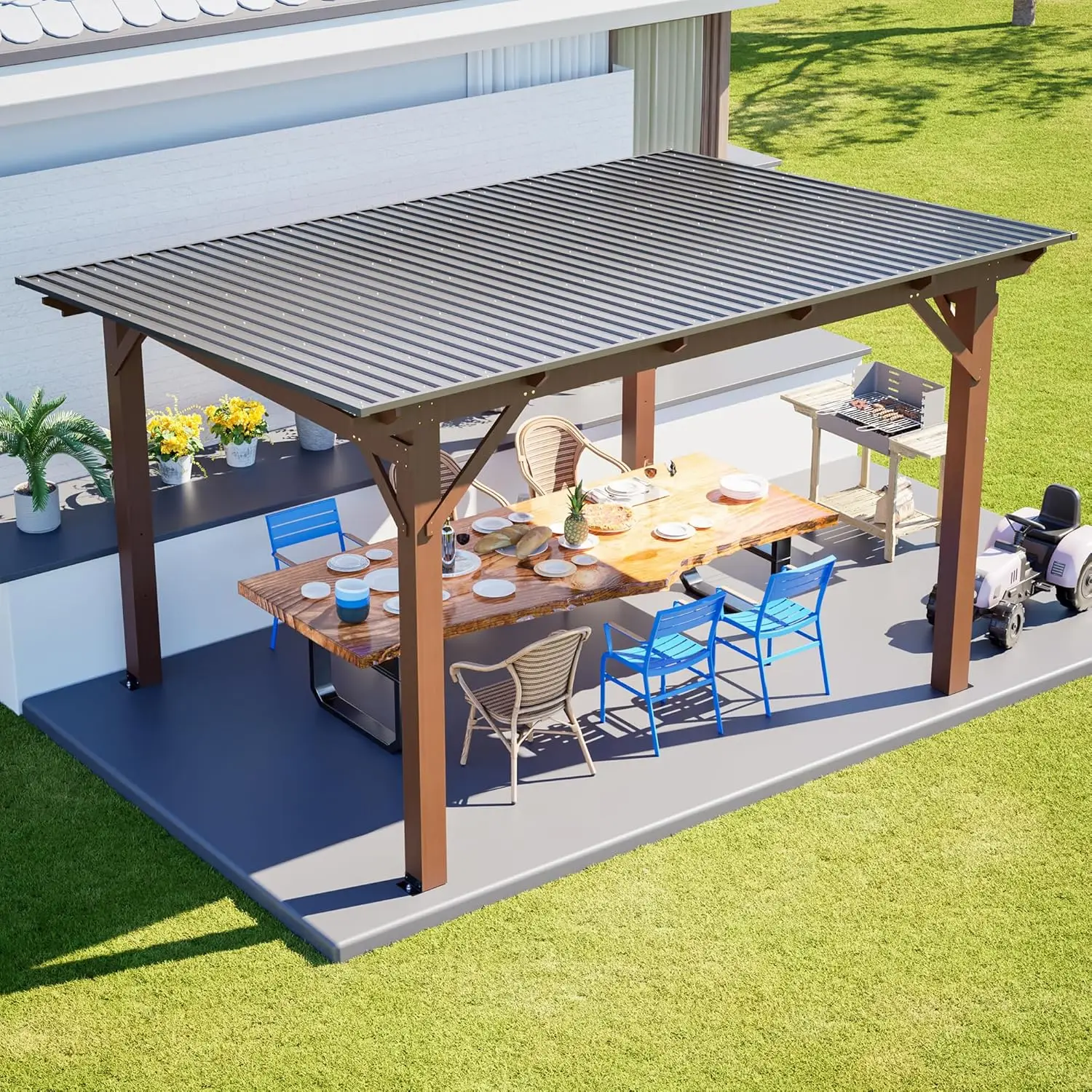 13x9.5FT Wood Gazebo Sloping Metal Roof Heavy-Duty Grill Shade Patio Deck Poolside Backyard Garden, Custom
13x9.5FT Wood Gazebo Sloping Metal Roof Heavy-Duty Grill Shade Patio Deck Poolside Backyard Garden, Custom