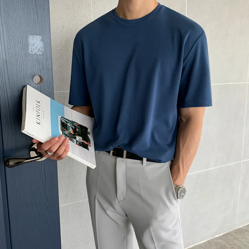Men Short Sleeve Summer T-shirt Korean High-end Loose Blue Cotton Tshirt Boys Black White High Quality Basic Tee Shirt Plus Size
Men Short Sleeve Summer T-shirt Korean High-end Loose Blue Cotton Tshirt Boys Black White High Quality Basic Tee Shirt Plus Size