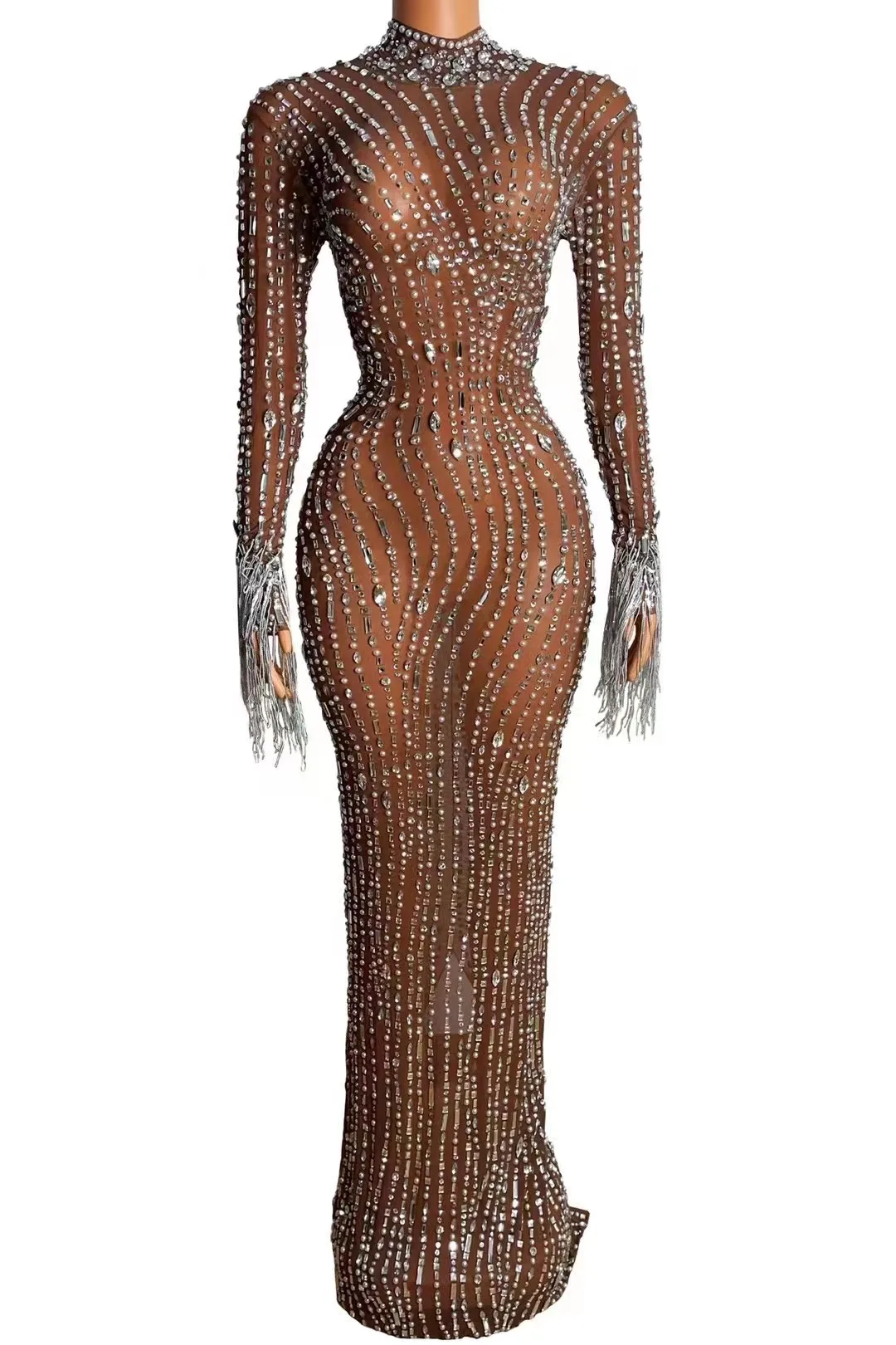 Sparkly Silver Big Rhinestone Transparent Long Dress Evening Birthday Celebrate Luxurious Costume Dancer Flashing Dress
Sparkly Silver Big Rhinestone Transparent Long Dress Evening Birthday Celebrate Luxurious Costume Dancer Flashing Dress