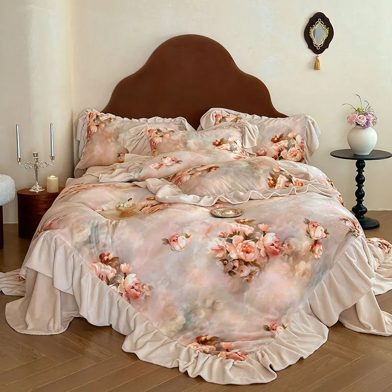 Flower Print Lotus Leaf Lace Winter Velvet Warmth Thick Bedding Set Duvet Cover Linen Fitted Sheet Pillowcases Home Textile
Flower Print Lotus Leaf Lace Winter Velvet Warmth Thick Bedding Set Duvet Cover Linen Fitted Sheet Pillowcases Home Textile