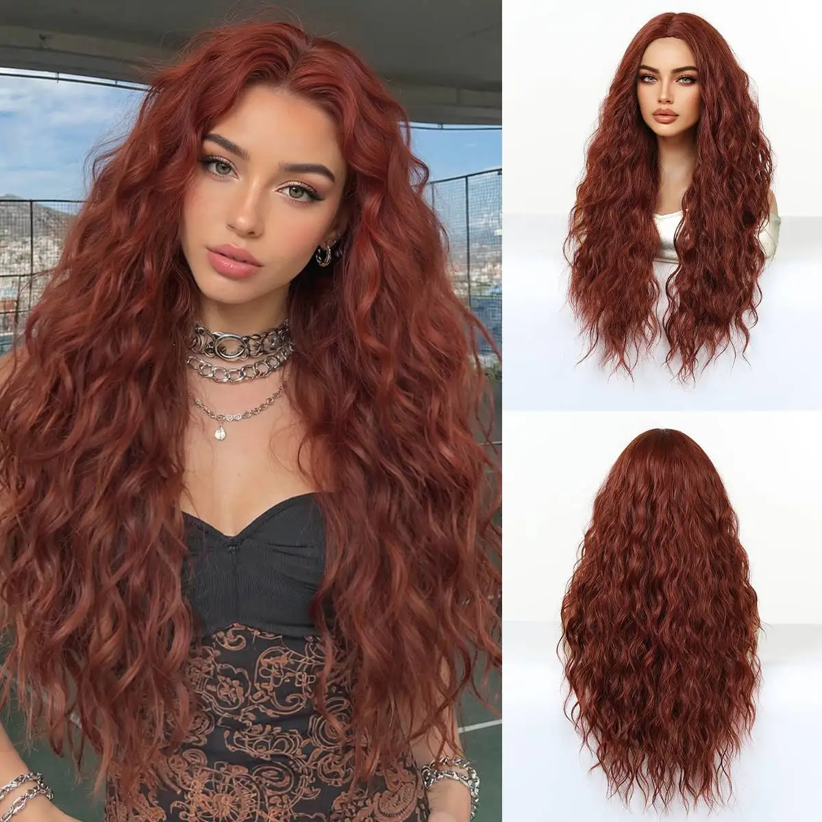 28 Inch Auburn Red Long Water Wave Wigs for Women Middle Part Synthetic Heat Resistant Curly Hair Simulation Scalp Adjustable Breathable Wig Cap Daily Party Cosplay Wigs
28 Inch Auburn Red Long Water Wave Wigs for Women Middle Part Synthetic Heat Resistant Curly Hair Simulation Scalp Adjustable Breathable Wig Cap Daily Party Cosplay Wigs