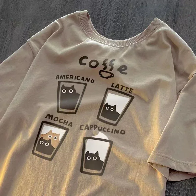 Men and Women Vintage Cat Coffee Pattern T-Shirt Short Sleeve Cotton Round Neck Loose Versatile Half Sleeve Ins Summer
Men and Women Vintage Cat Coffee Pattern T-Shirt Short Sleeve Cotton Round Neck Loose Versatile Half Sleeve Ins Summer