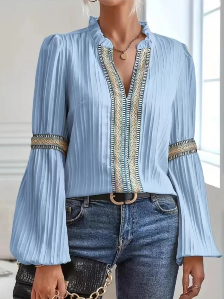 Vintage Design Wrinkle V-Neck Bubble Sleeve Shirt Women Spring Autumn Blouse Lady Color Blocked Top Streetwear Ropa Para Mujer
Vintage Design Wrinkle V-Neck Bubble Sleeve Shirt Women Spring Autumn Blouse Lady Color Blocked Top Streetwear Ropa Para Mujer