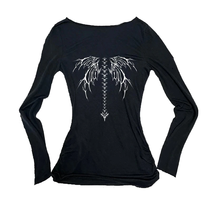2000s Thorns Wing Print Y2K unique print Women Goth Punk sexy Black Vintage Casual Streetwear Long sleeved T-shirt
2000s Thorns Wing Print Y2K unique print Women Goth Punk sexy Black Vintage Casual Streetwear Long sleeved T-shirt