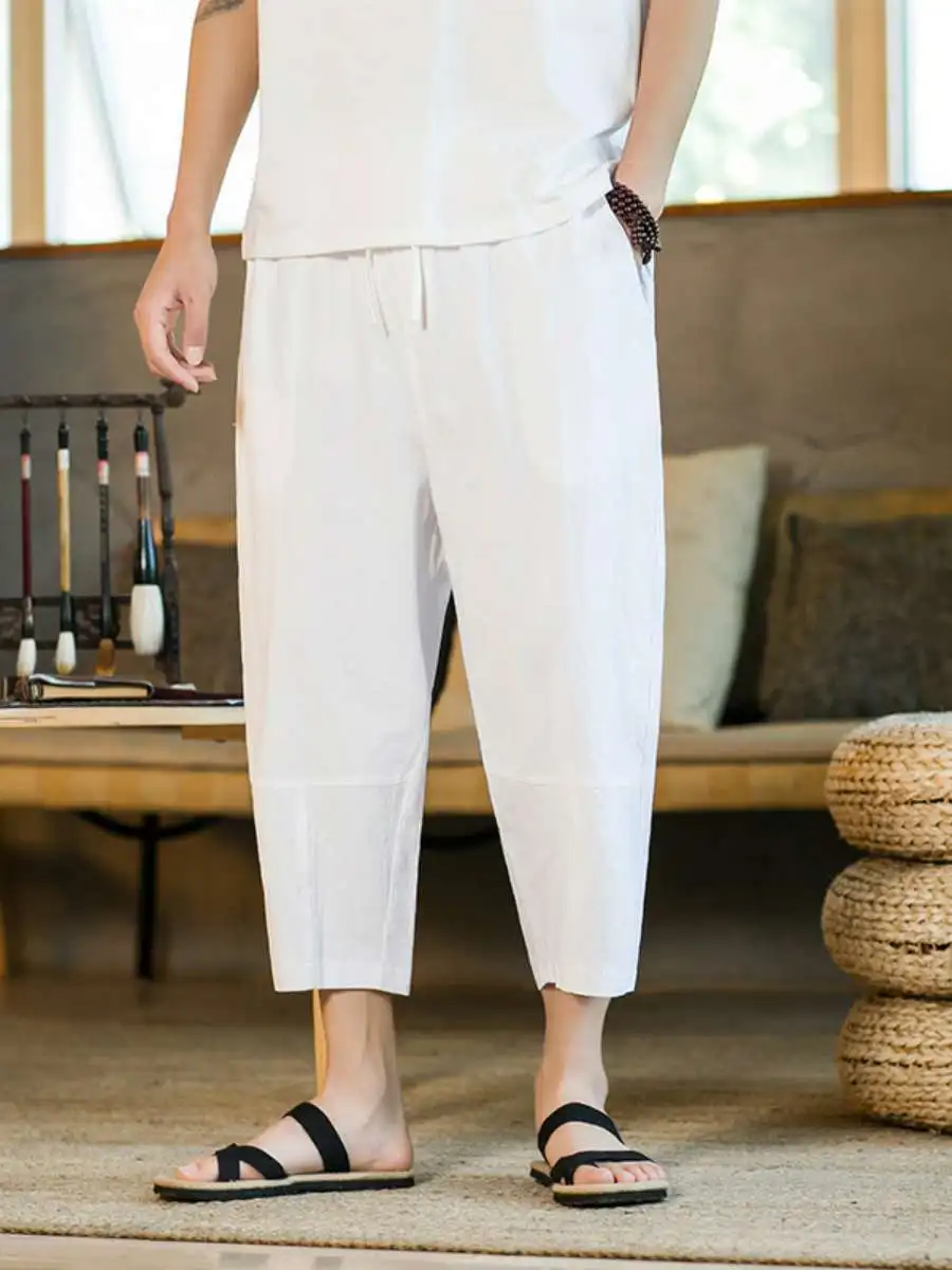 New Summer Men's Cotton Linen Loose Casual Pants Rope Waist Seven-Quarter Length Straight Leg Pure Color Daily Wear
New Summer Men's Cotton Linen Loose Casual Pants Rope Waist Seven-Quarter Length Straight Leg Pure Color Daily Wear